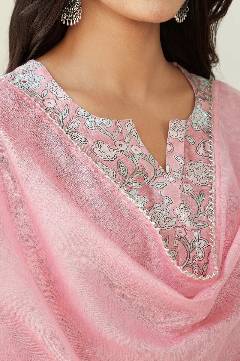 Pink Handcrafted Cotton Silk Dupatta