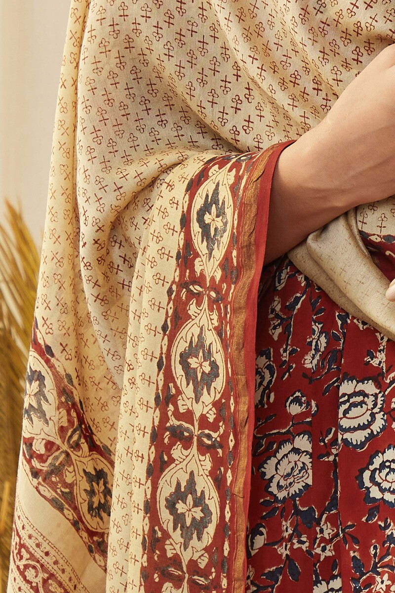 Bagru Hand Block-Printed Chanderi Dupatta