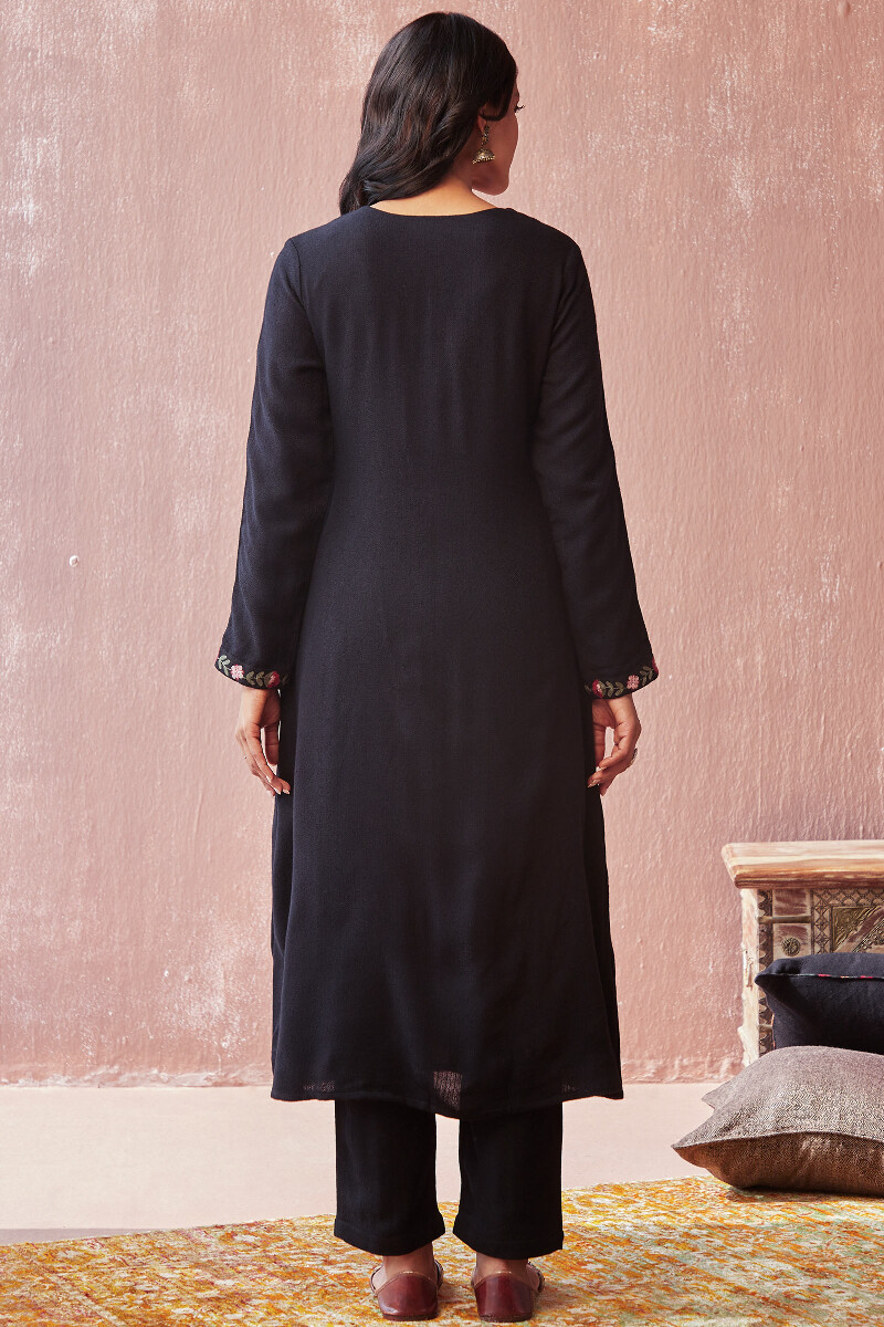 Black Handcrafted A-Line Faux Wool Kurta