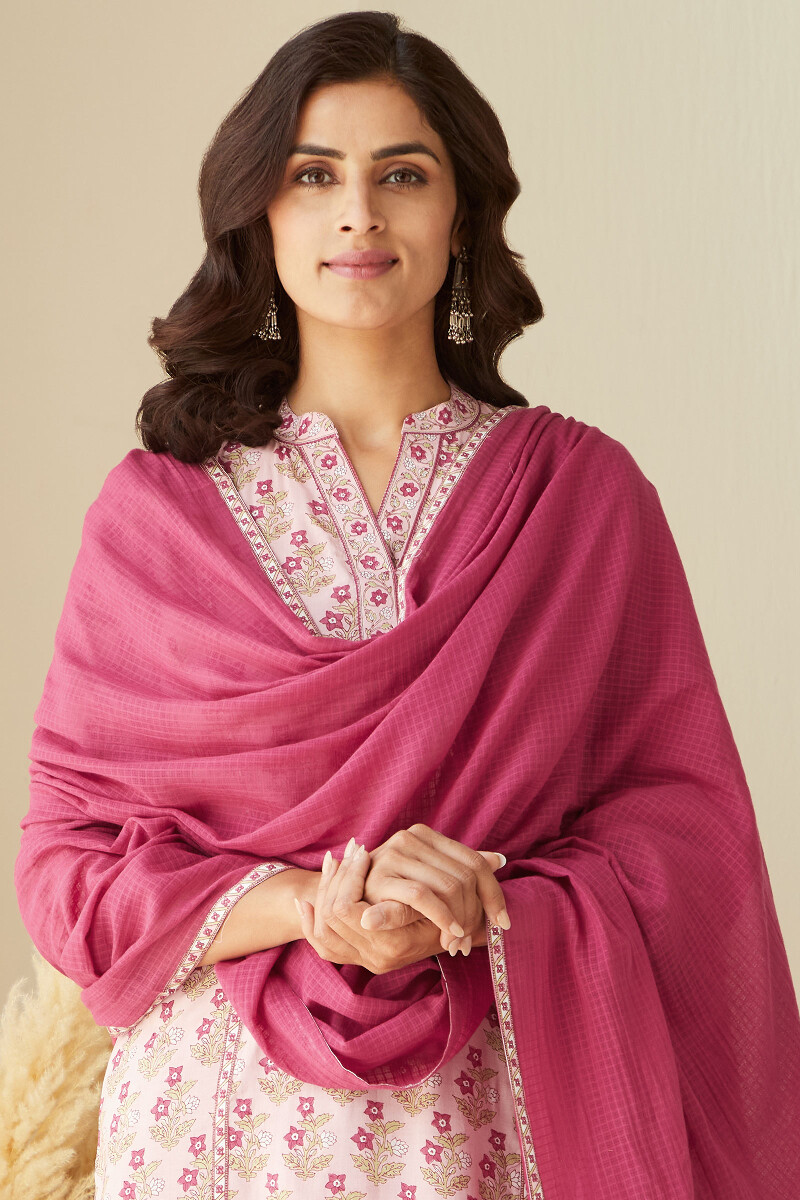 Pink Handcrafted Kota Dupatta