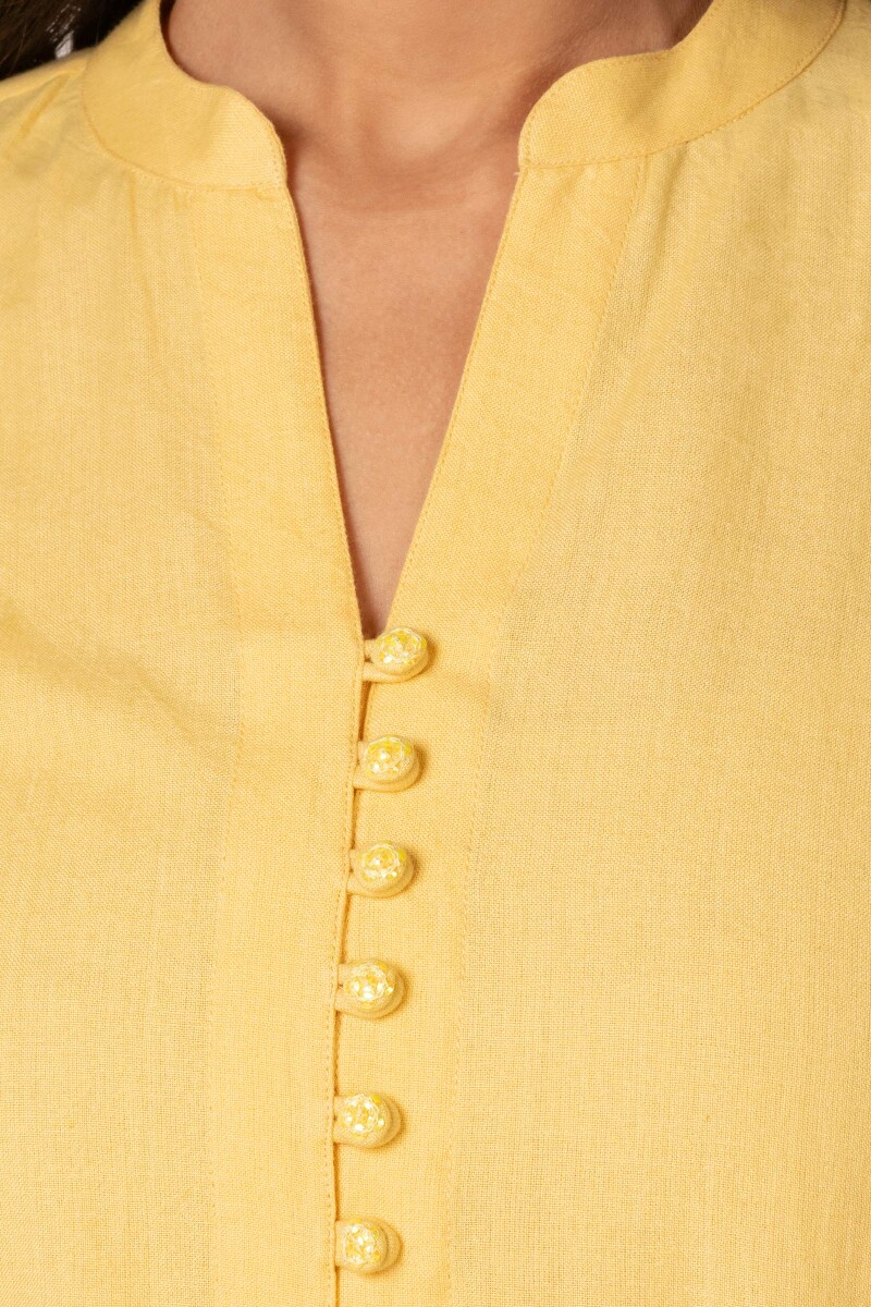 Yellow Handcrafted Straight Cotton Kurta