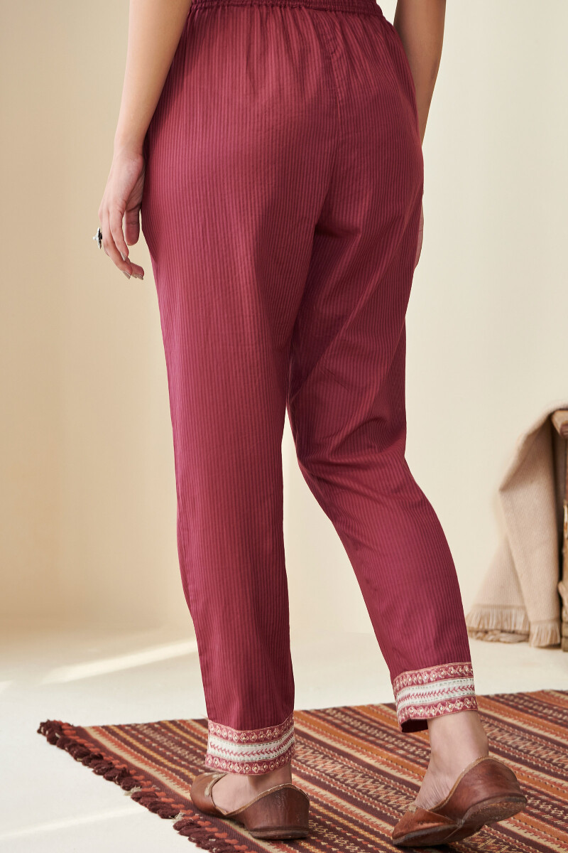 Maroon Handcrafted Cotton Narrow Pants