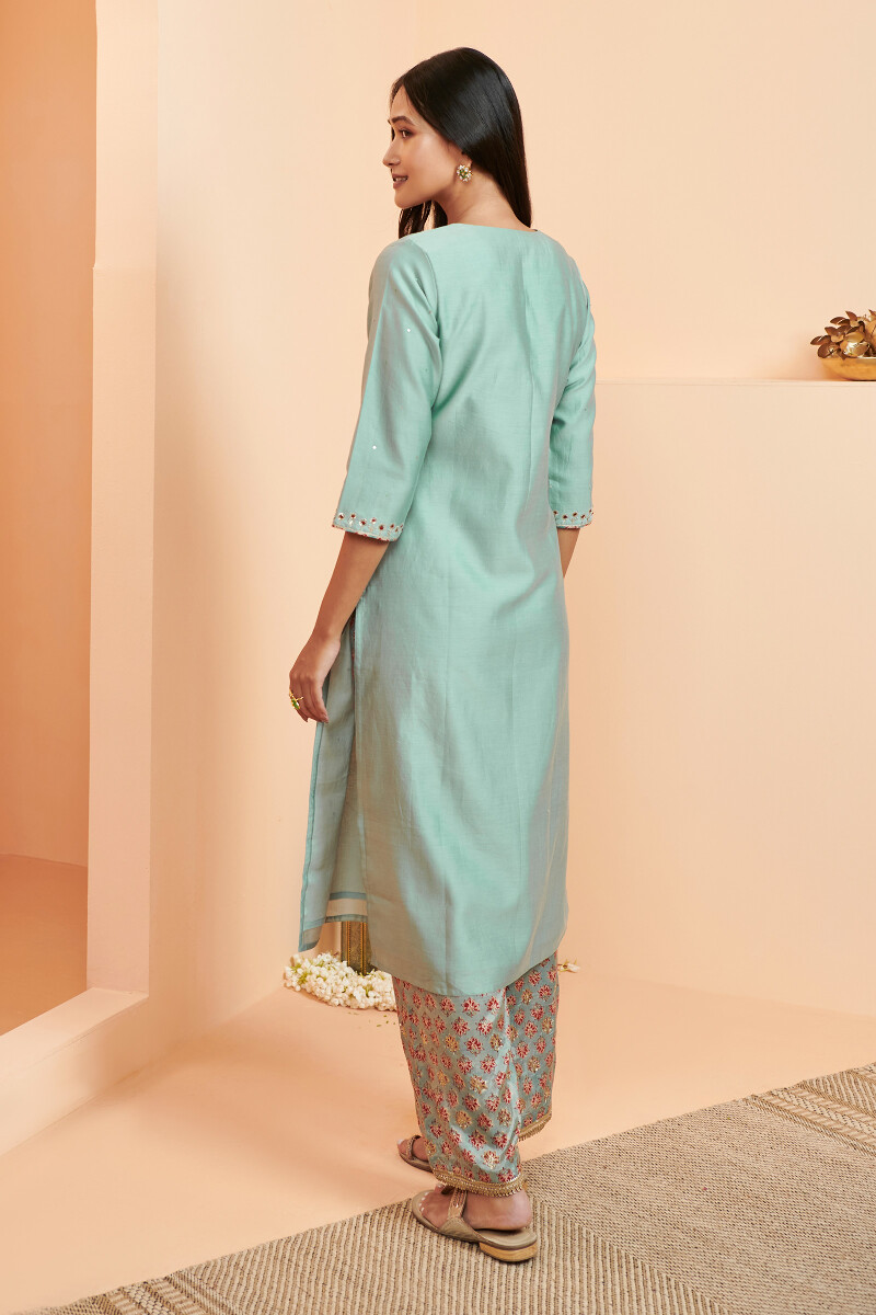 Blue Handcrafted Straight Chanderi Kurta