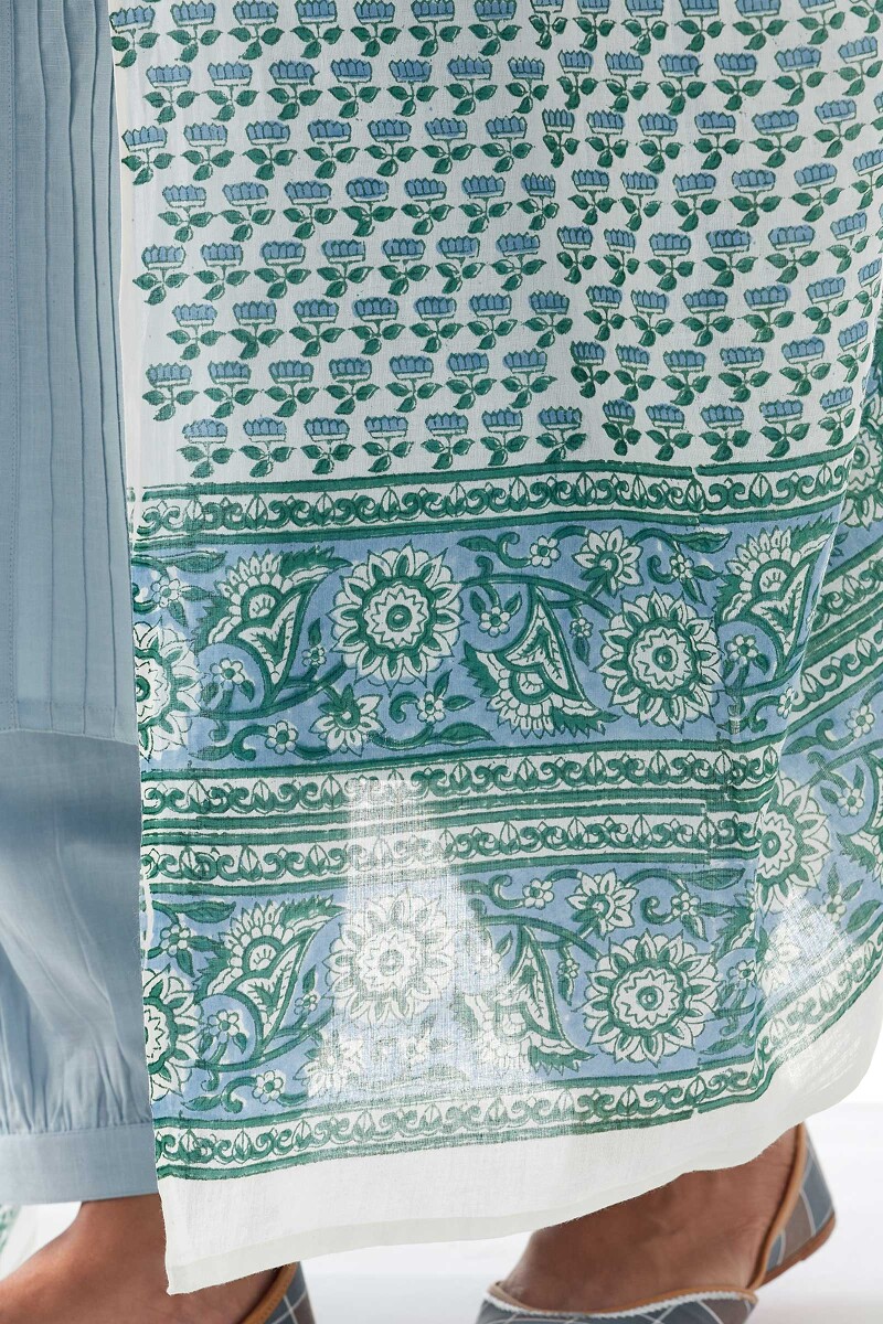 Blue Hand Block Printed Cotton Mul Dupatta