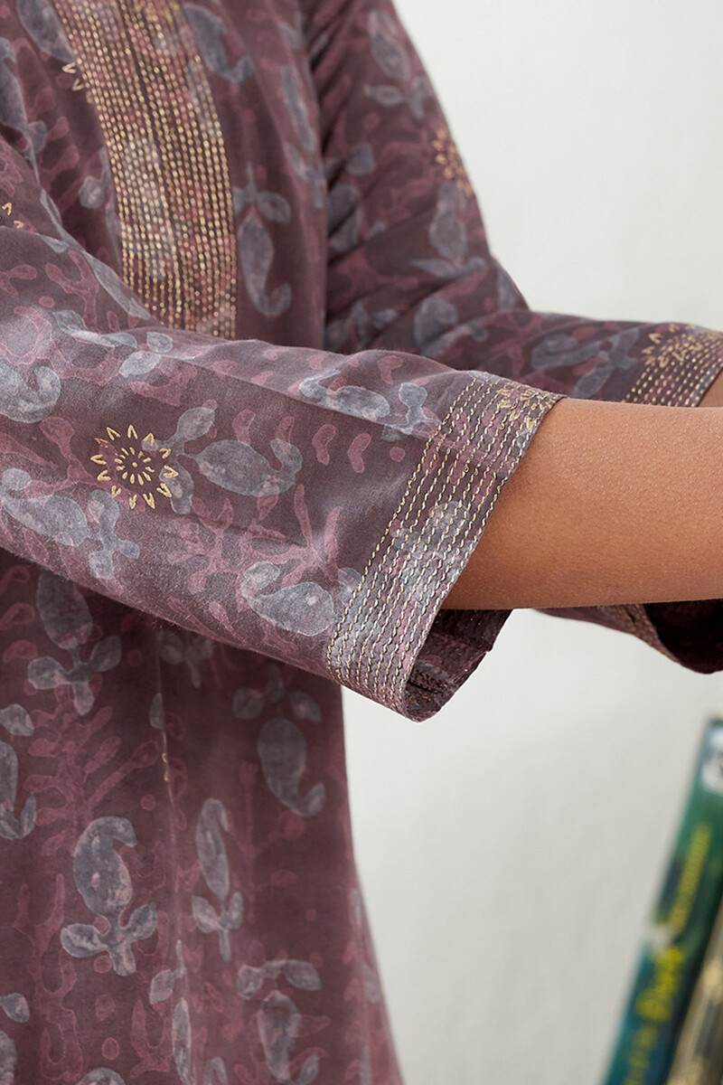 Purple Hand Block Printed Straight Modal Kurta