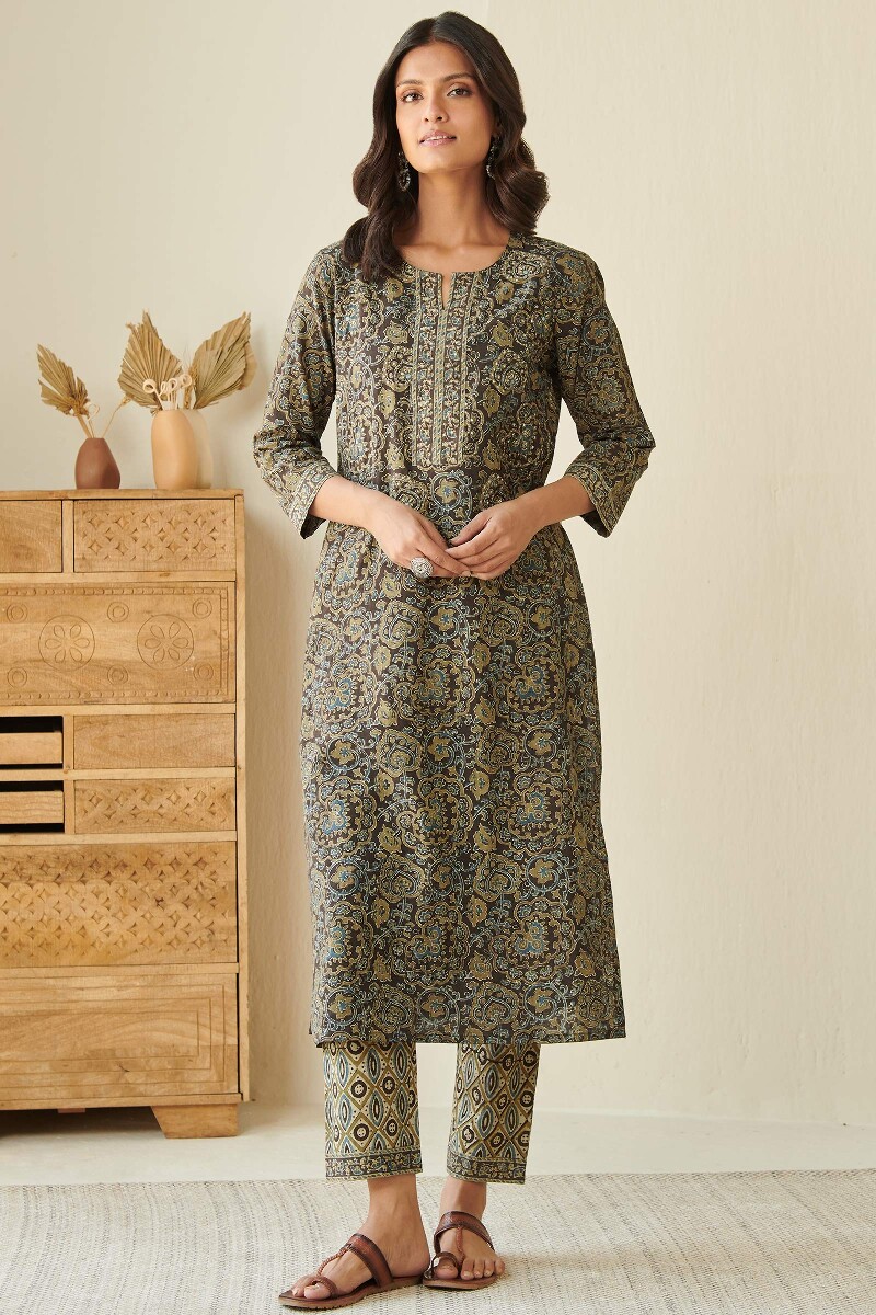 Ajrak Hand Block Printed Straight Cotton Kurta