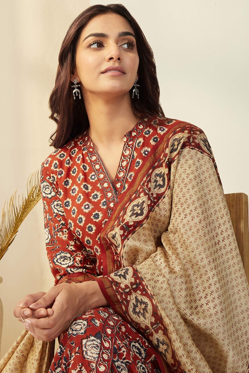 Bagru Hand Block-Printed Chanderi Dupatta