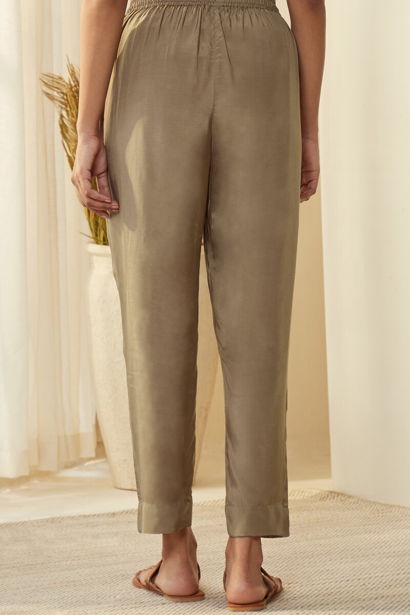 Brown Handcrafted Modal Narrow Pants