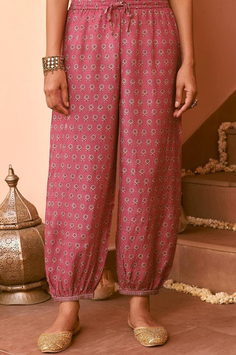 Pink Hand Printed Modal Izhaar Pants