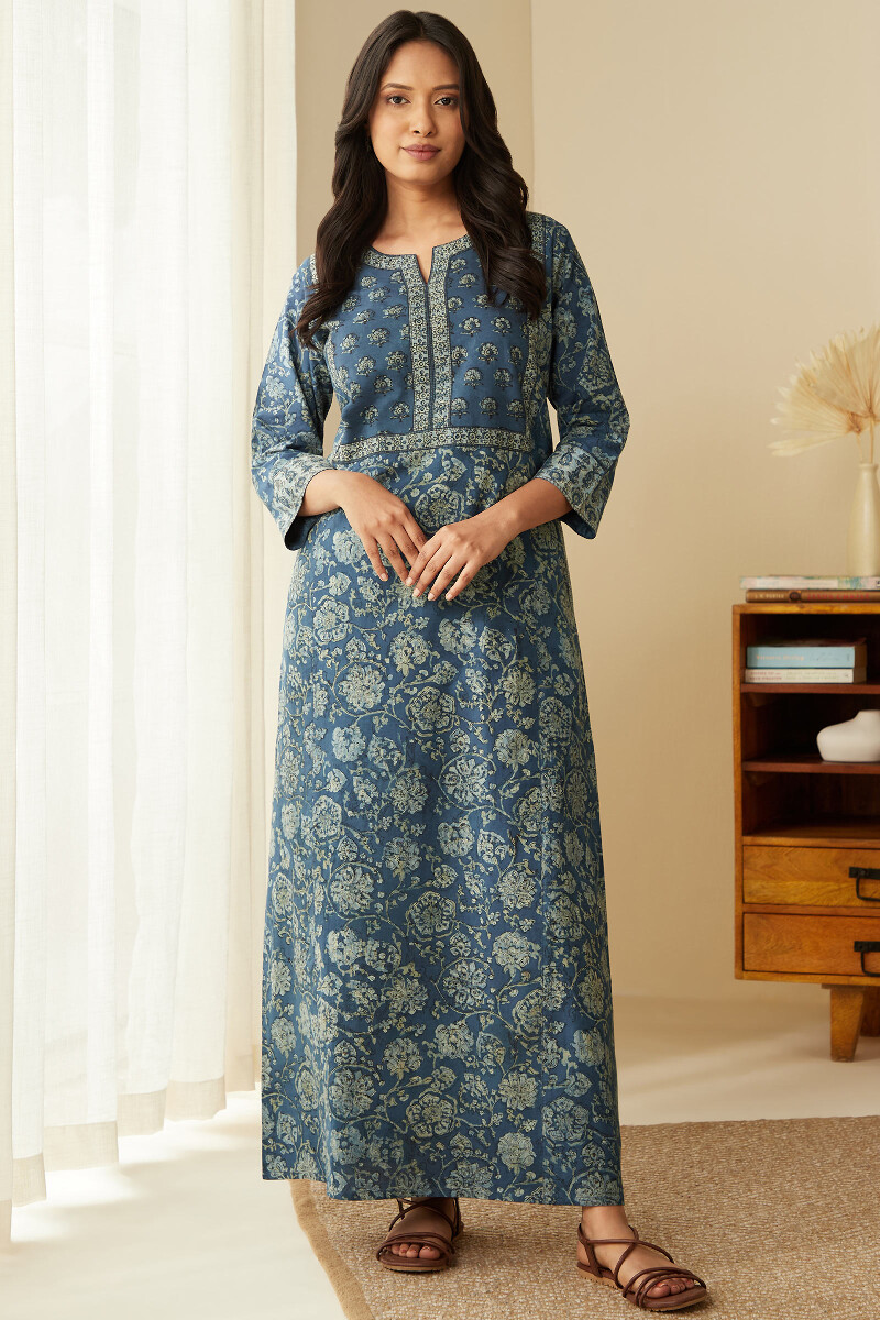 Akola Hand Block-Printed Cotton Kaftan