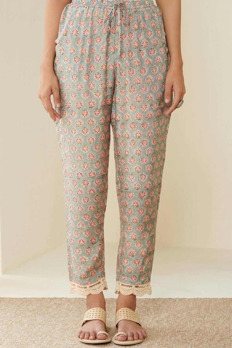 Blue Hand Block Printed Modal Narrow Pants