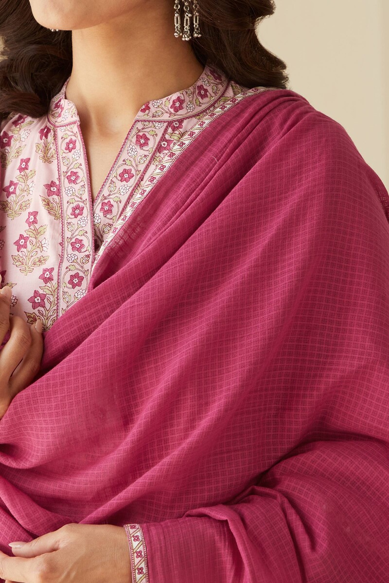 Pink Handcrafted Kota Dupatta