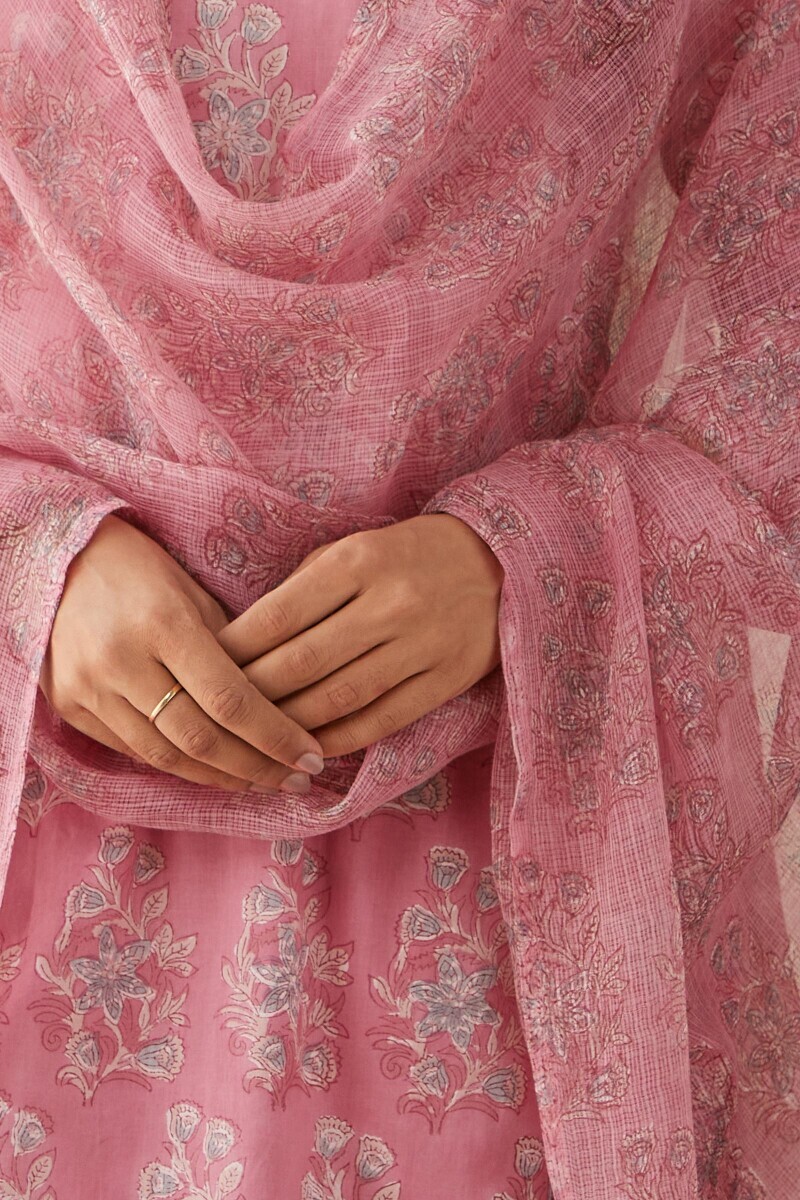 Pink Hand Block-Printed Kota Dupatta