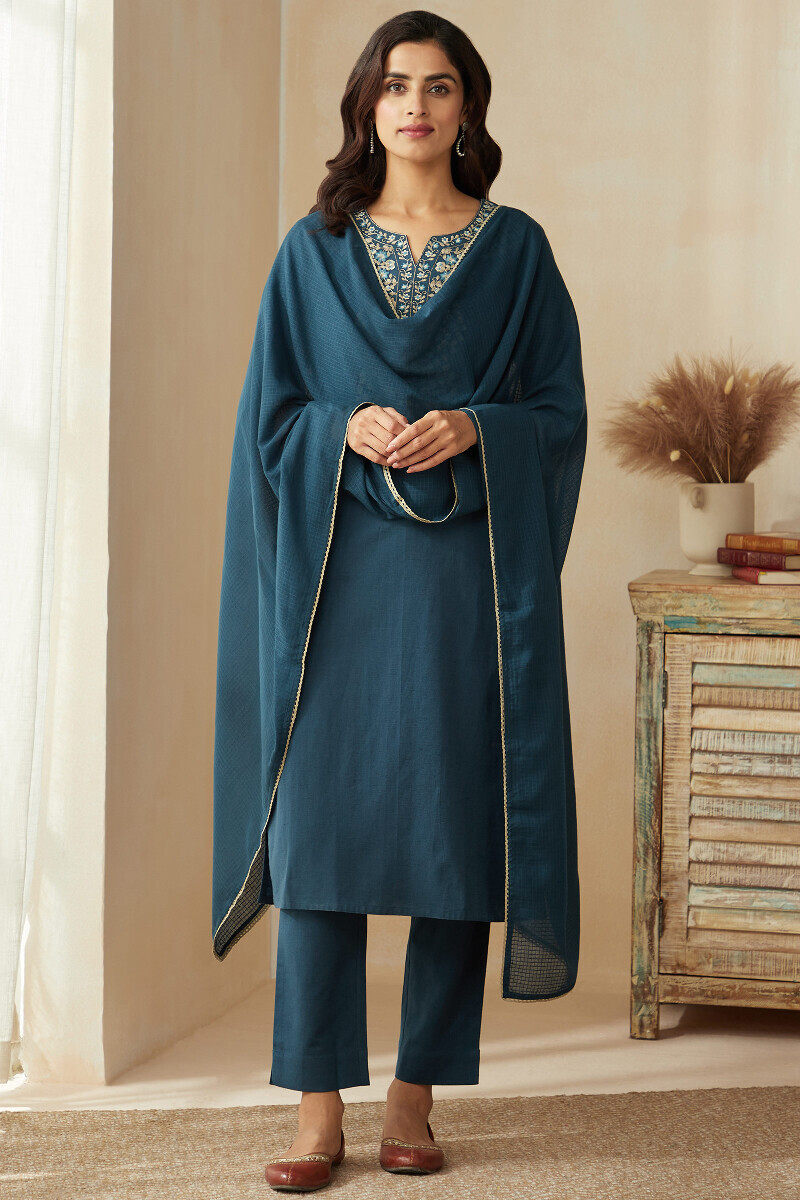 Twilight Blue Handcrafted Kota Dupatta