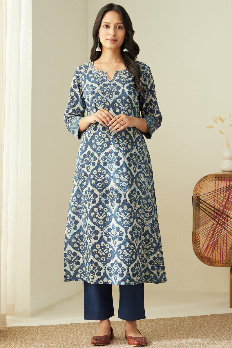 Bagru Hand Block-Printed Straight Cotton Kurta