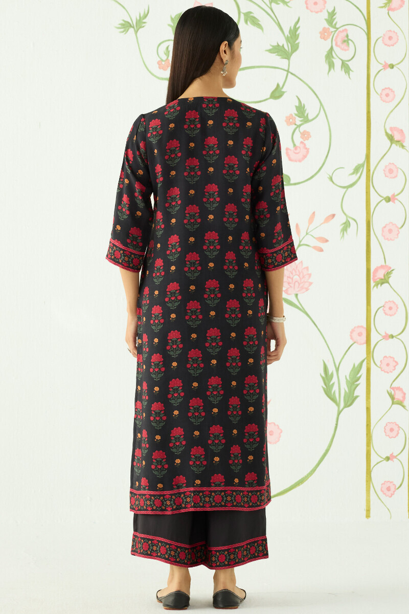 Black Printed Straight Viscose Kurta