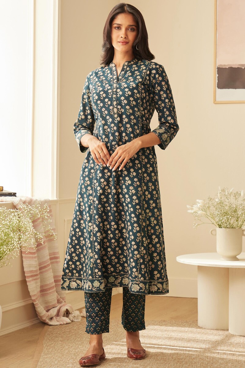 Bagru Hand Block-Printed A-Line Cotton Kurta