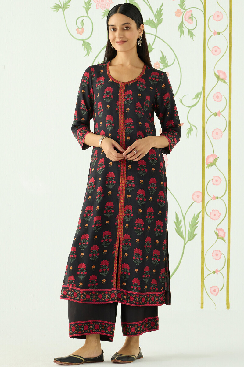 Black Printed Straight Viscose Kurta