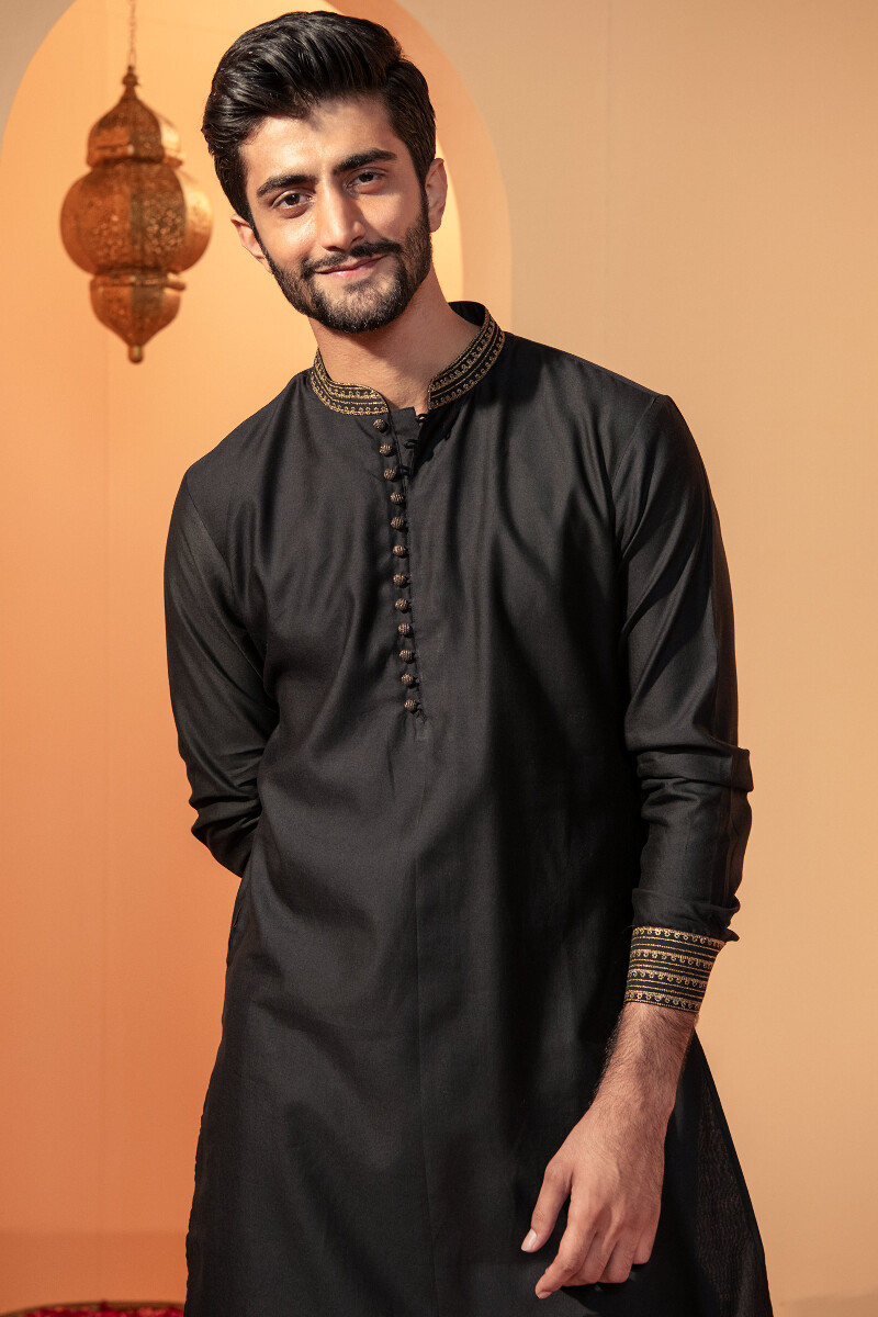 Black Handcrafted Chanderi Kurta