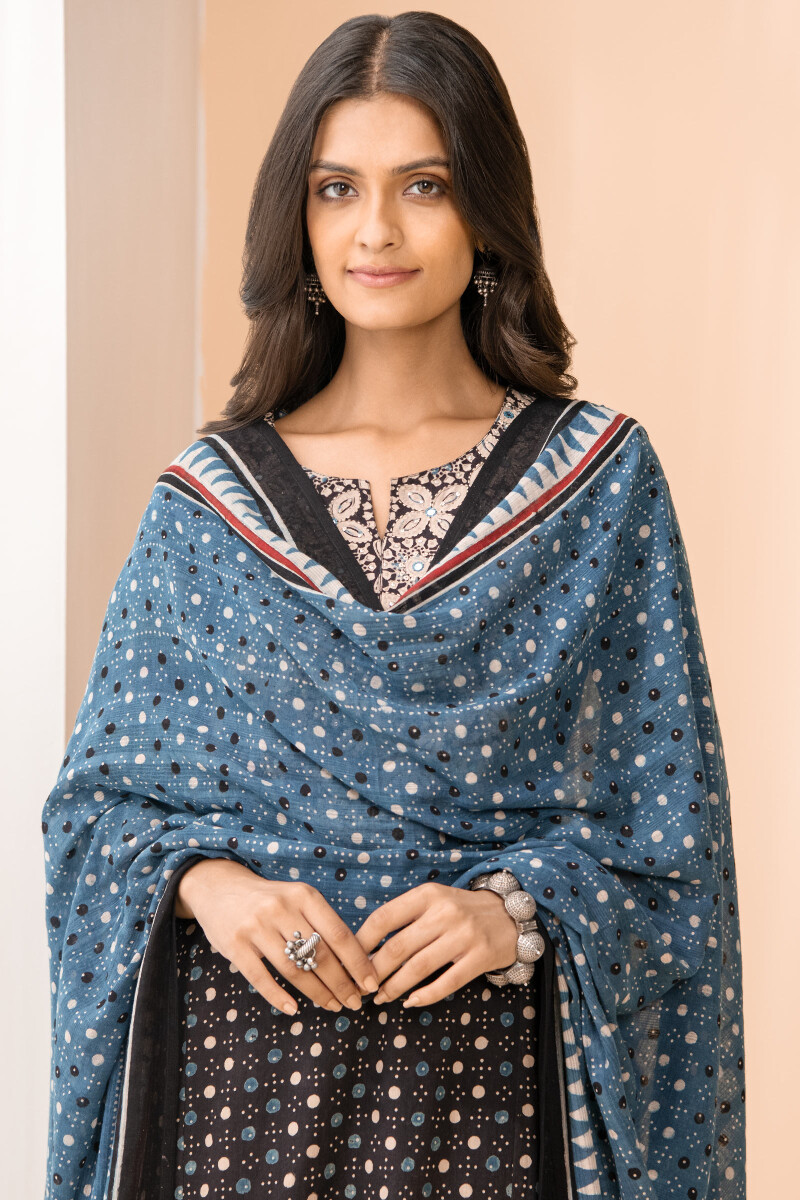 Indigo Hand Block Printed Cotton Dupatta