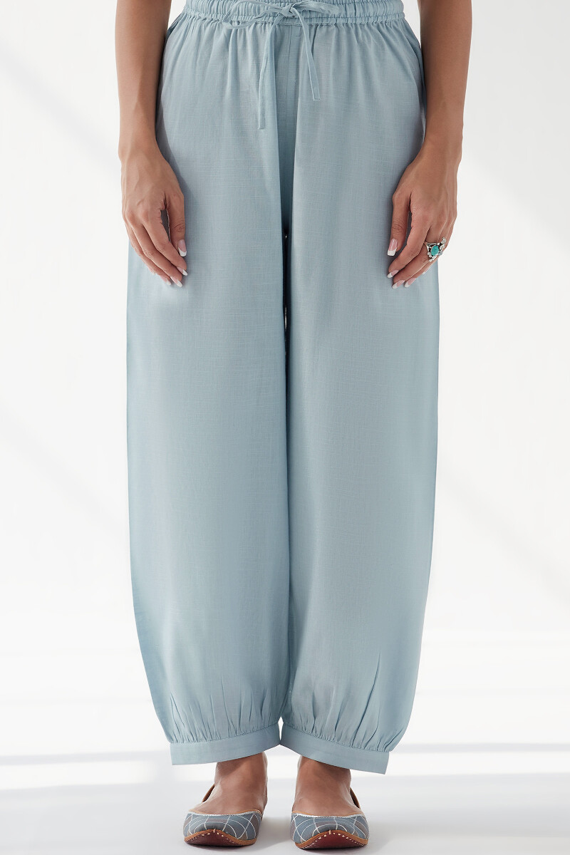 Blue Handcrafted Rayon Slub Izhaar Pants