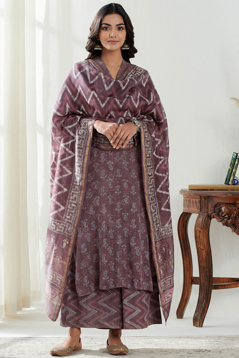 Purple Hand Block Printed Straight Modal Kurta