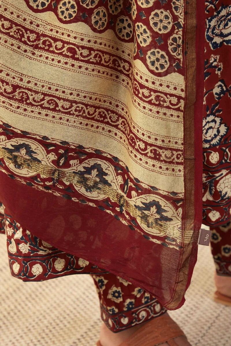 Bagru Hand Block-Printed Chanderi Dupatta