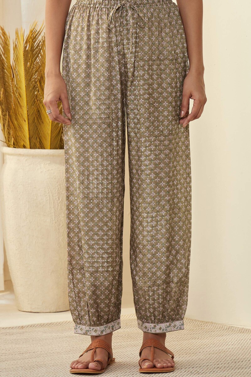 Brown Hand Block-Printed Modal Izhaar Pants