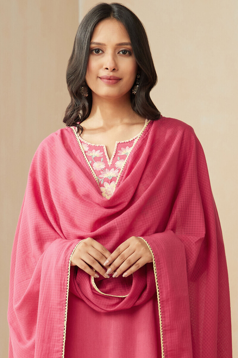 Pink Handcrafted Kota Dupatta