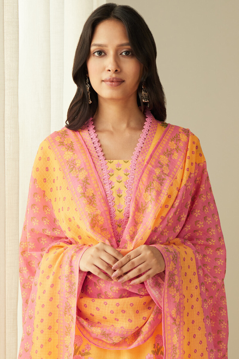 Pink Printed Kota Dupatta