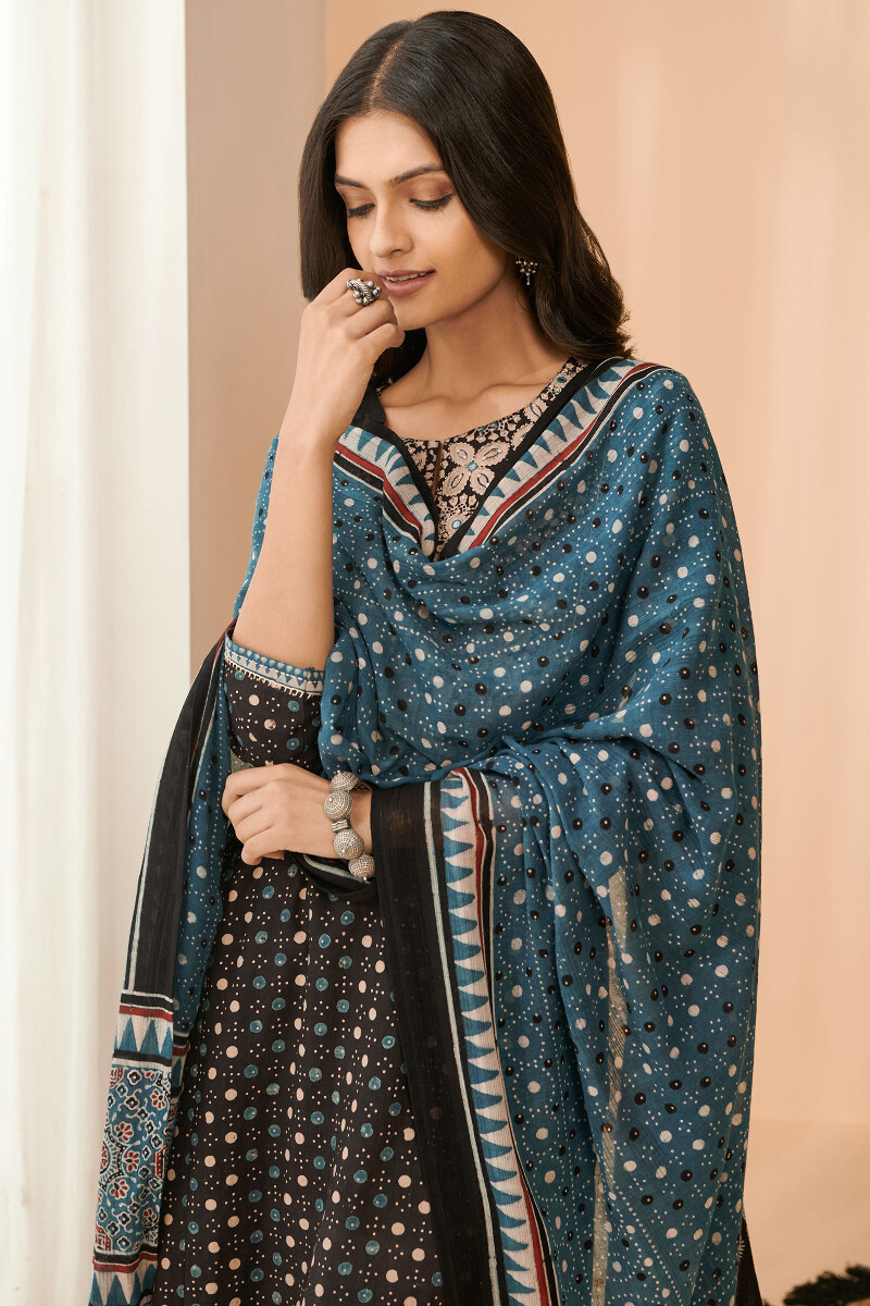 Indigo Hand Block Printed Cotton Dupatta