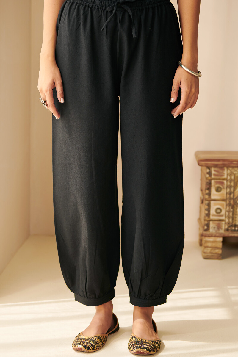 Black Handcrafted Handloom Izhaar Pants