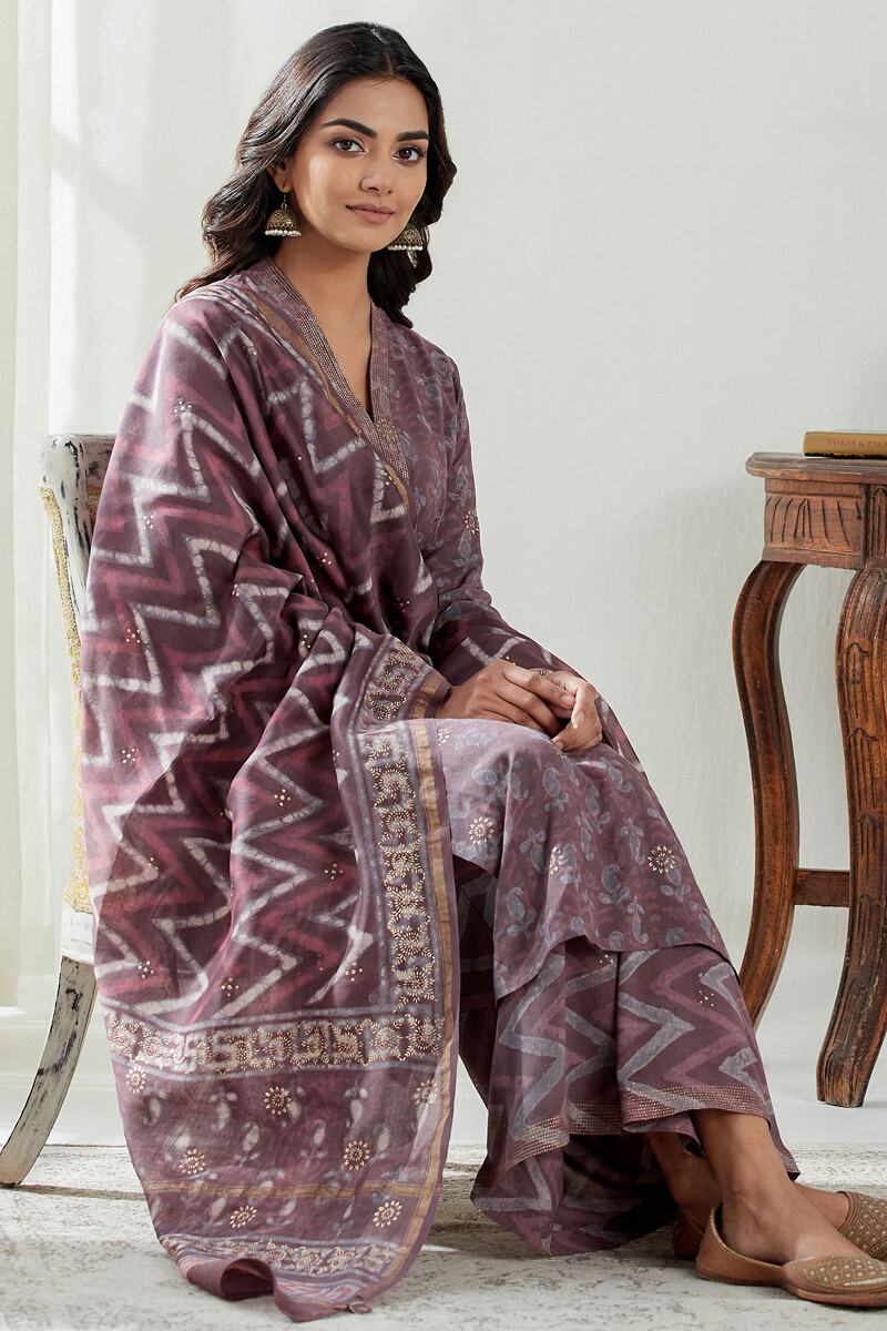 Purple Hand Block Printed Straight Modal Kurta