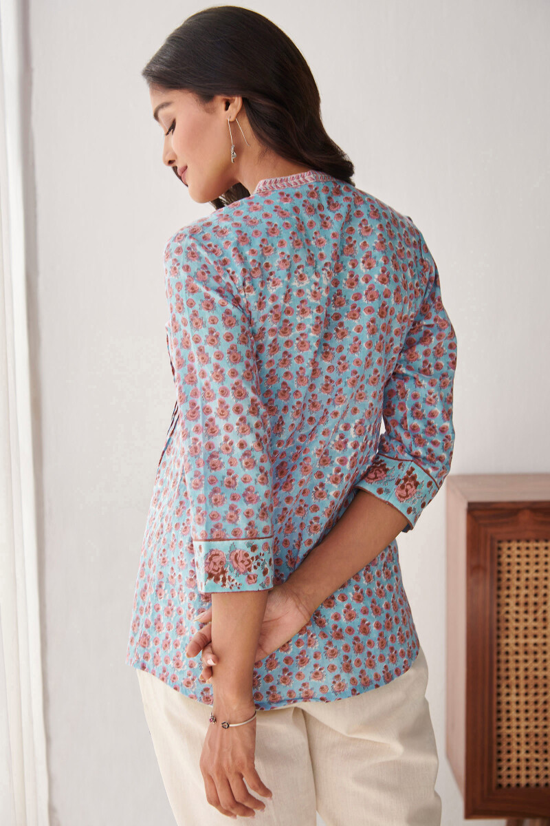 Blue Hand Block Printed Cotton Top