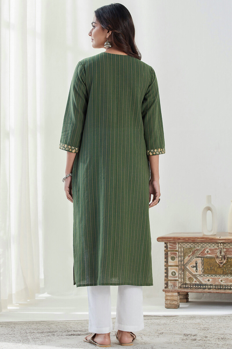 Green Handcrafted Straight Handloom Kurta