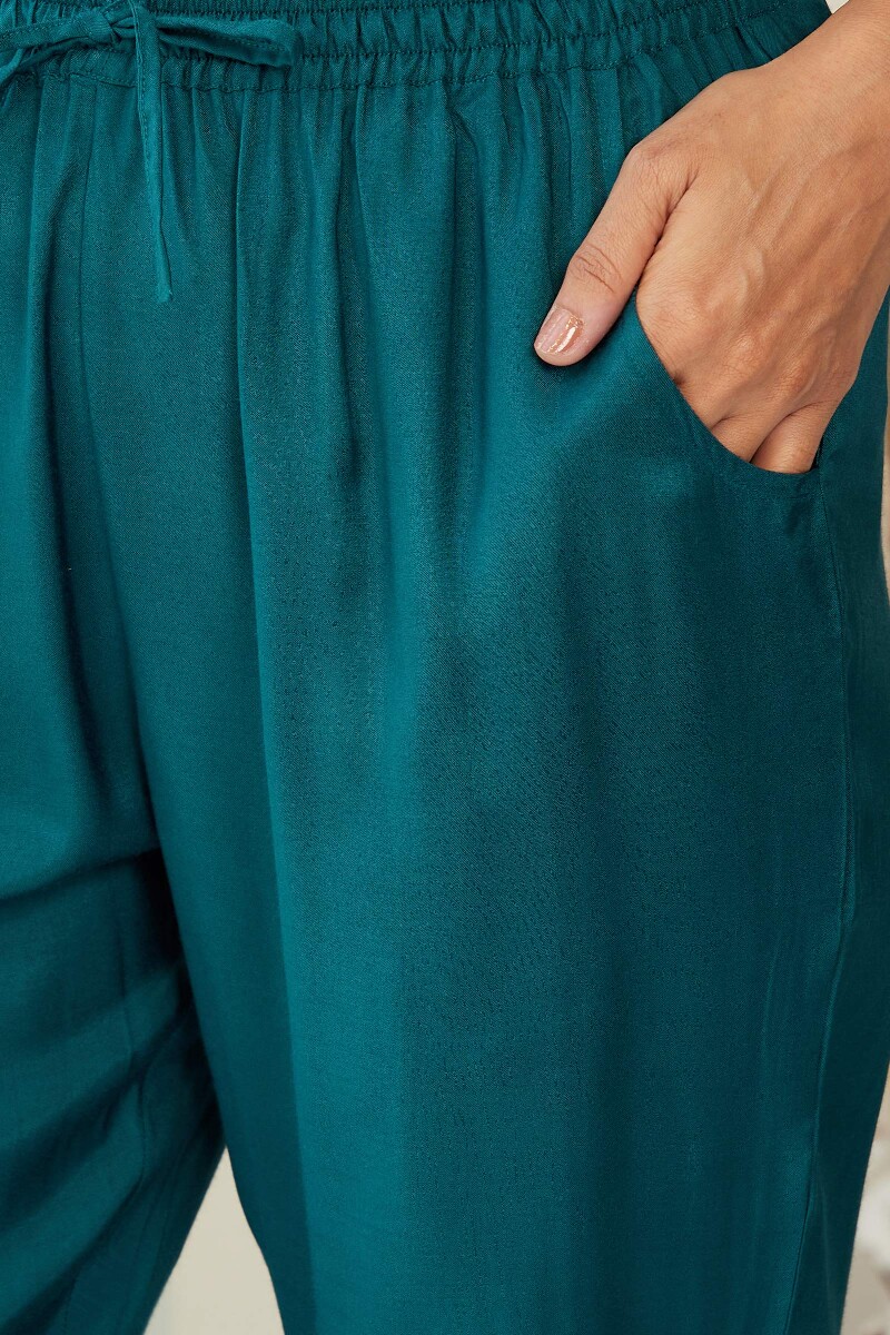 Teal Blue Handcrafted Modal Narrow Pants