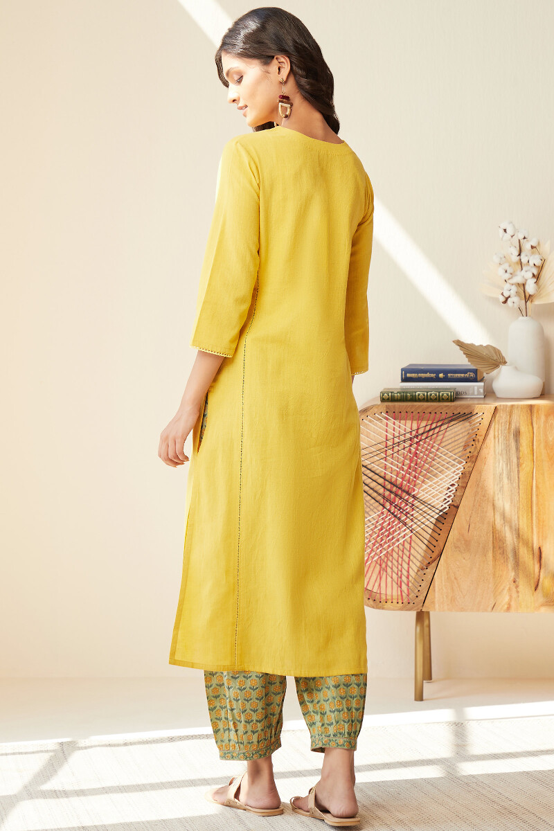 Mustard Yellow Handcrafted Straight Cotton Flax Kurta