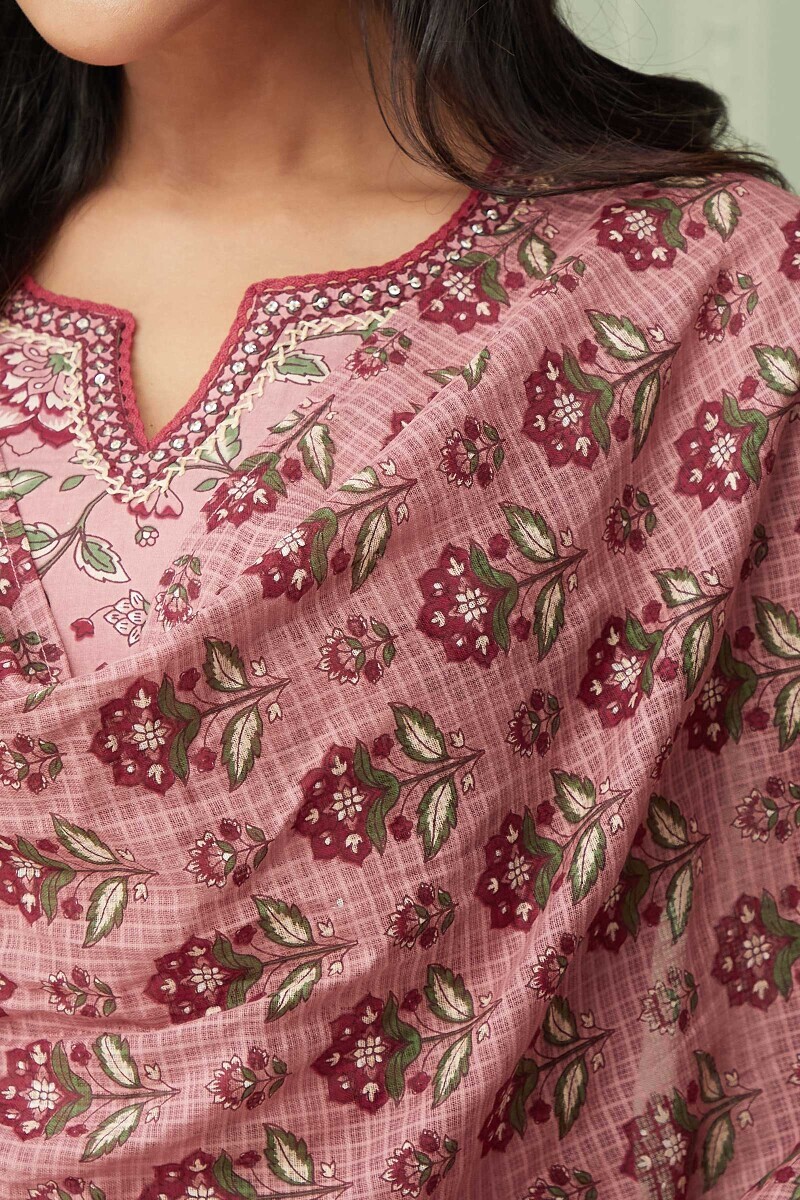 Pink Hand Printed Kota Dupatta