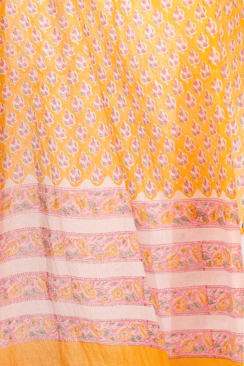 Yellow Block Printed Cotton Dupatta