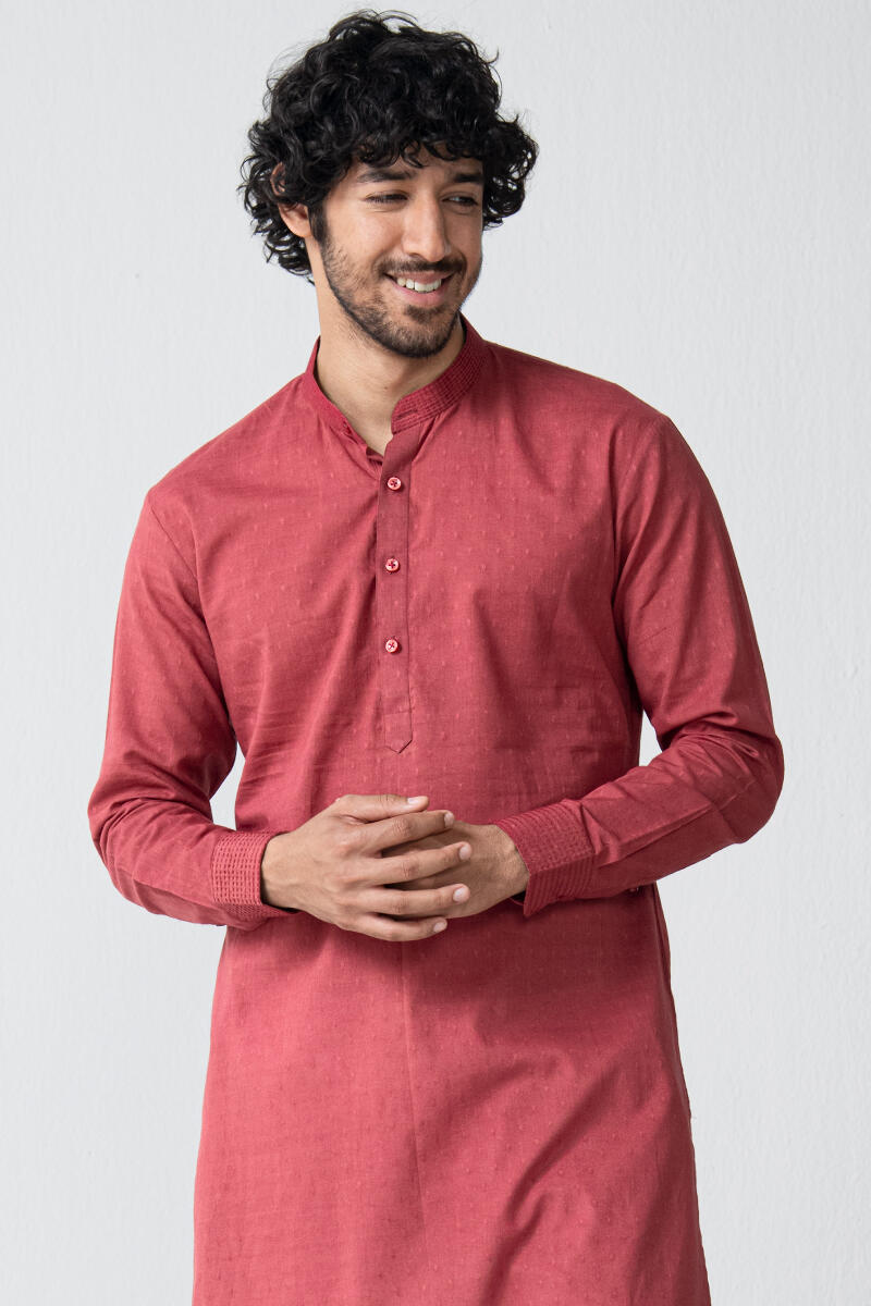 Red Handcrafted Cotton Kurta