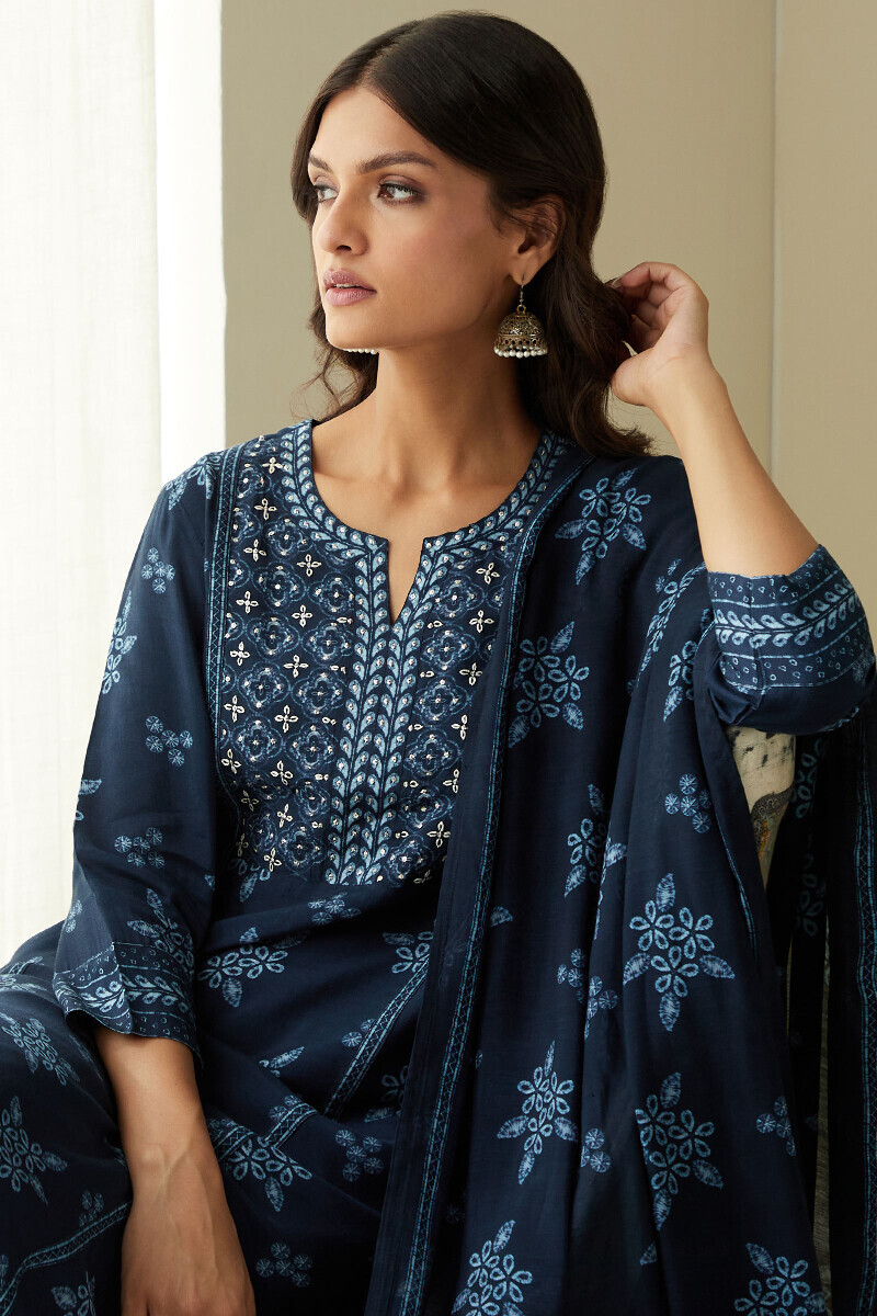 Blue Printed Straight Viscose Kurta