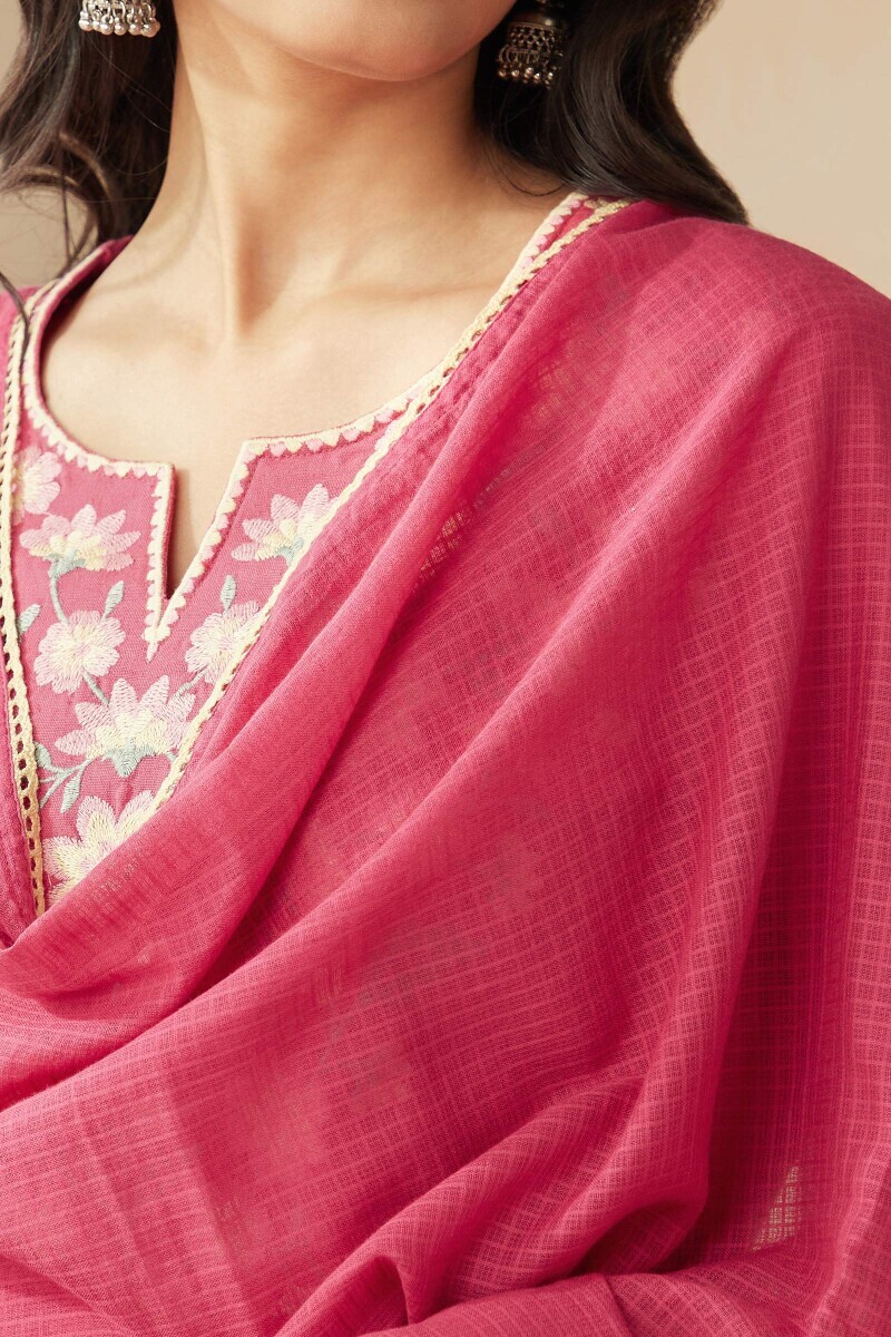 Pink Handcrafted Kota Dupatta