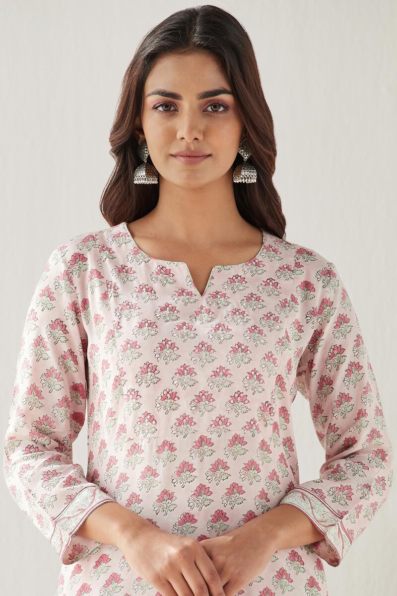 Pink Hand Block Printed Straight Modal Kurta