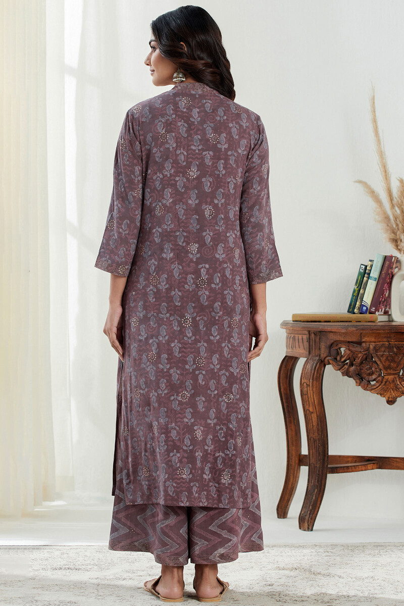 Purple Hand Block Printed Straight Modal Kurta