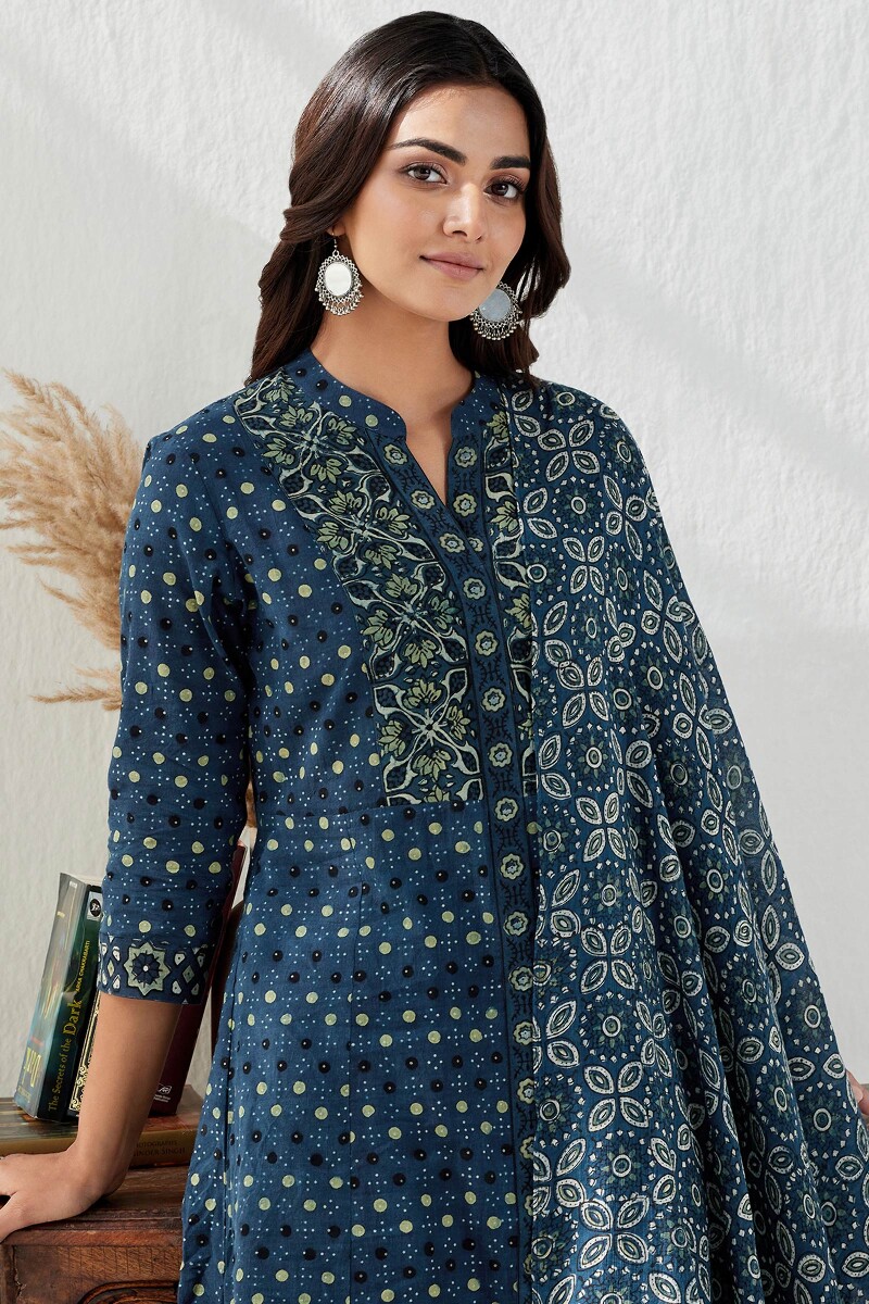 Ajrak Hand Block Printed A-Line Cotton Kurta