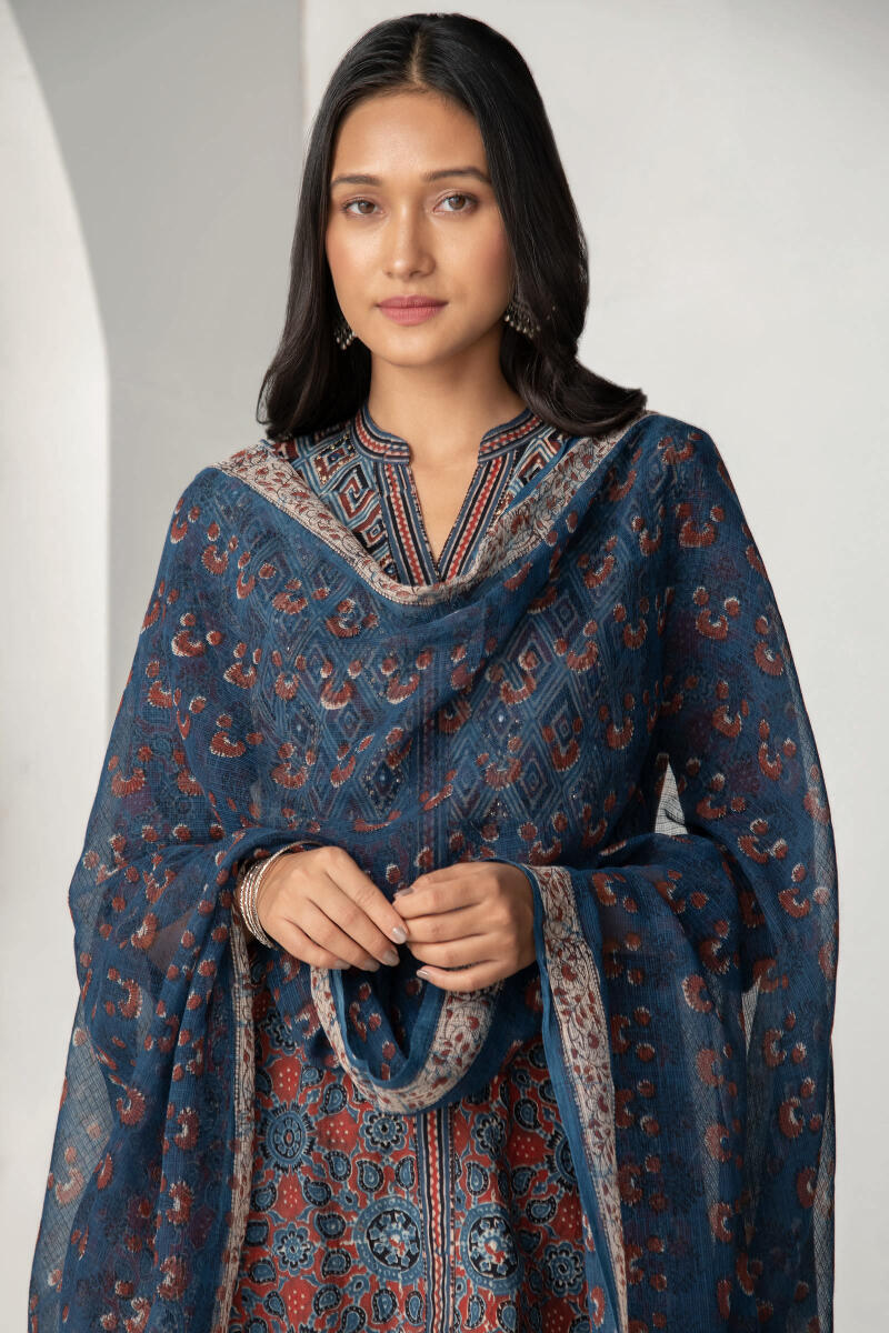 Indigo Block Printed Kota Dupatta