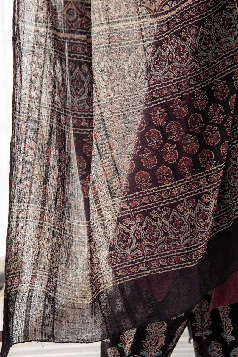 Ajrak Hand Block Printed Cotton Dobby Dupatta