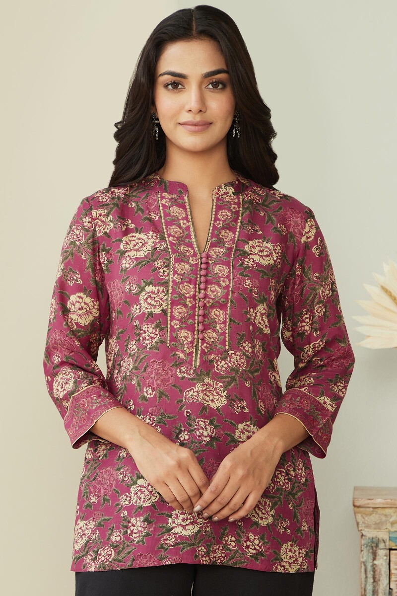 Raspberry Hand Block-Printed Modal Top