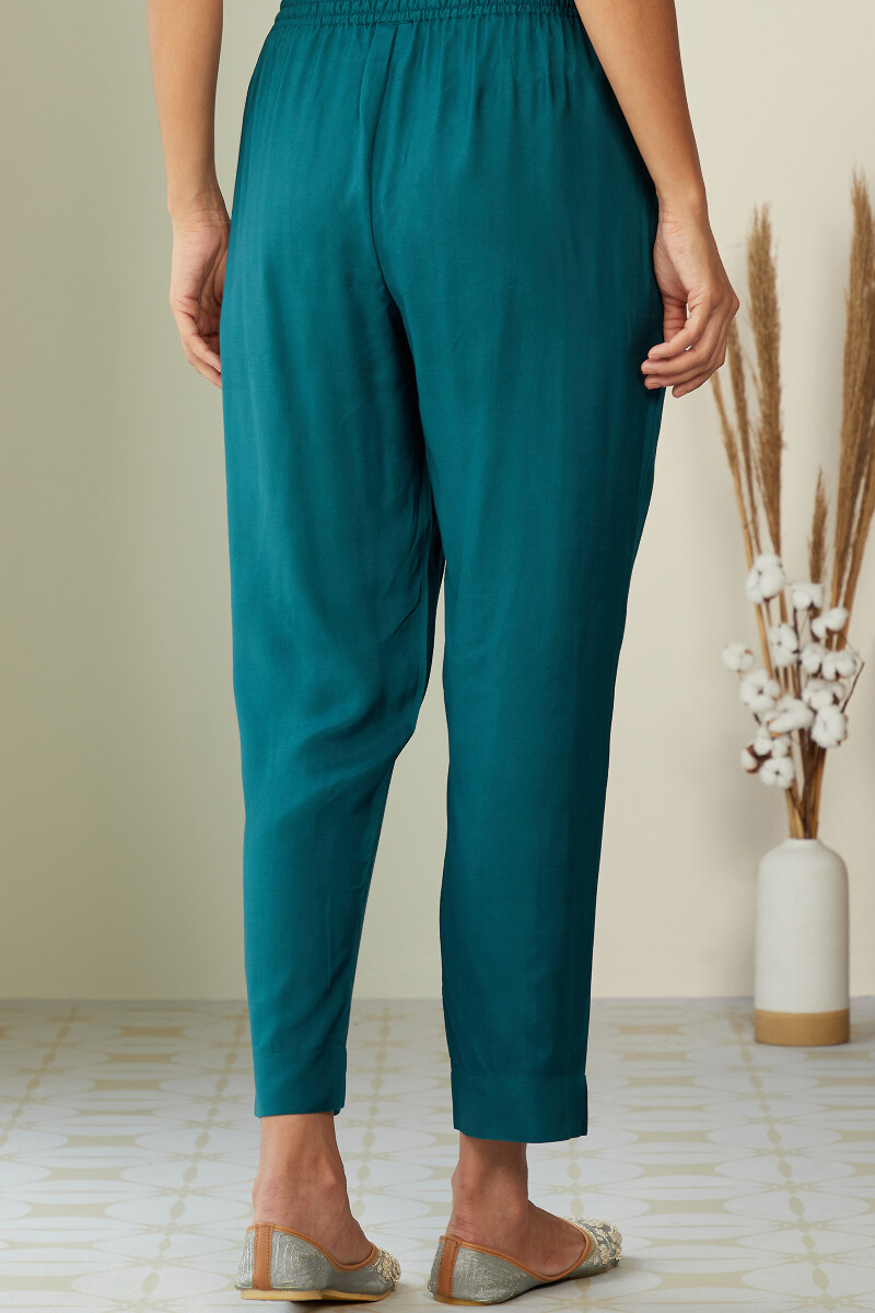 Teal Blue Handcrafted Modal Narrow Pants