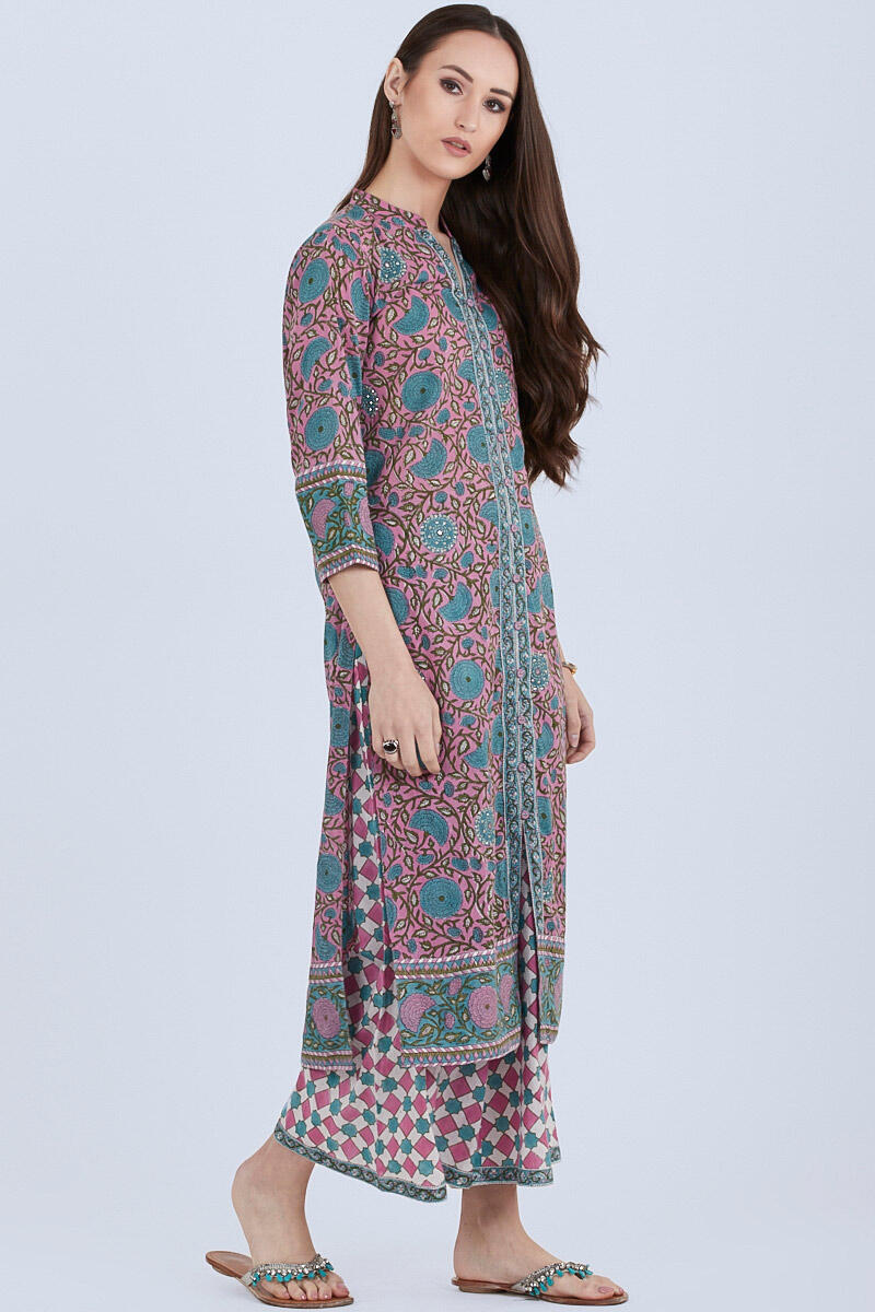 Green Block Printed Straight Cotton Kurta